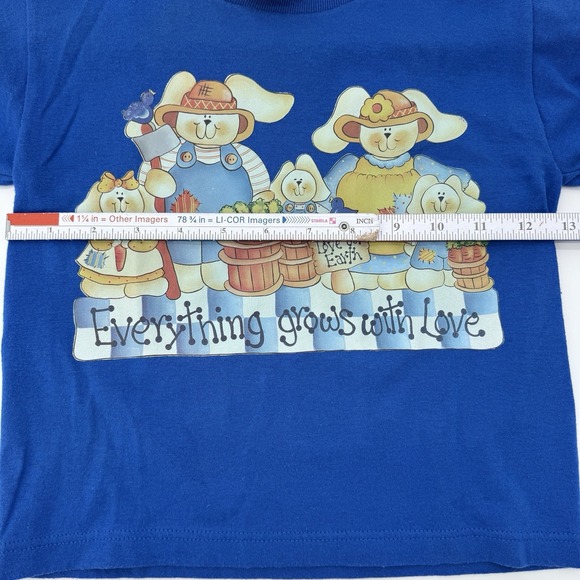 VTG 90s Youth Farmyard Friends Country Bunnies USA Blue T Shirt - Picture 7 of 8